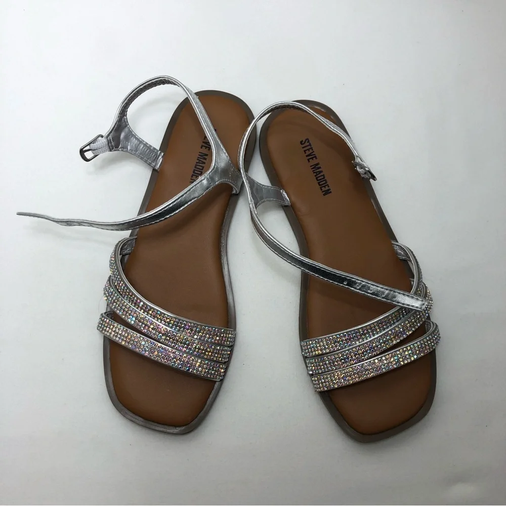 Steve Madden‎ JNAYYA-751 Silver Rhinestone Girls Sandals Size 3